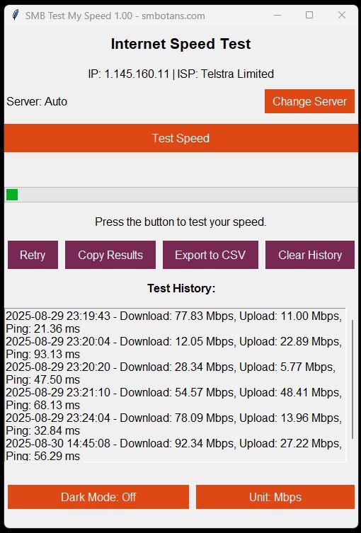 Internet speed test application interface screenshot