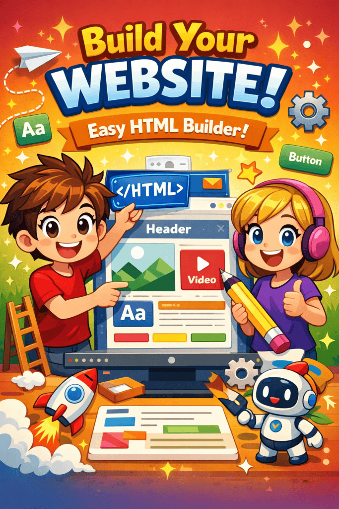 Children creating a website using HTML tools.
