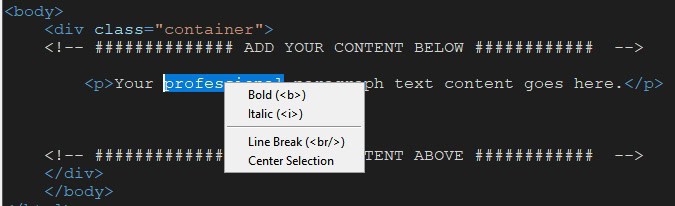 Code editor with text formatting options displayed.